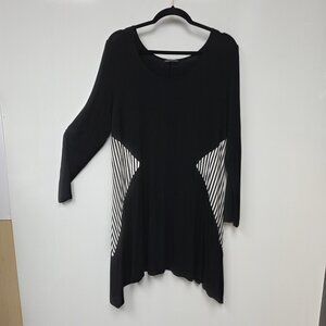 Verducci Dress Womens Large Black Stripe Swing 3/4 Sleeve Asym Hem Made USA